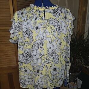 Liz Claiborne Yellow and Black Floral Blouse